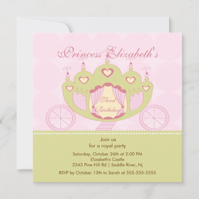 Princess Birthday Party Invitation Cute Carriage (Front)