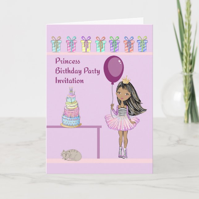 Princess Birthday Party Invitation Dark Skinned (Front)