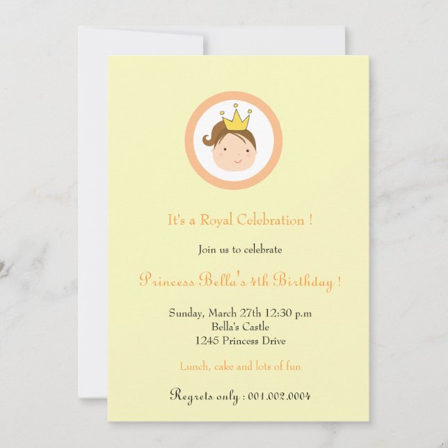 Princess- Birthday party invitations(yellow) Invitation (Front)