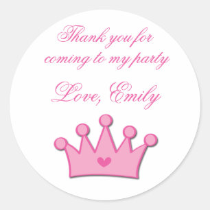 Princess Birthday Party Labels Stickers Pink Crown