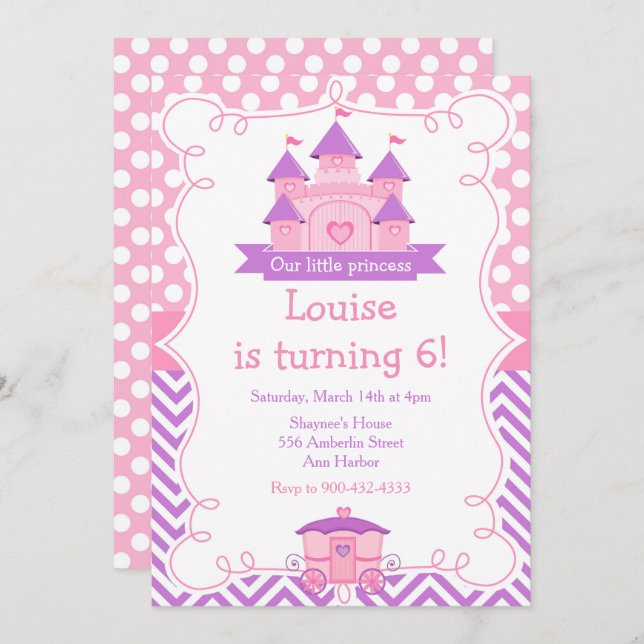 Princess Birthday Party Pink and Purple Invitation (Front/Back)