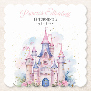 Princess Birthday Party, Princess Castle Birthday Paper Coaster