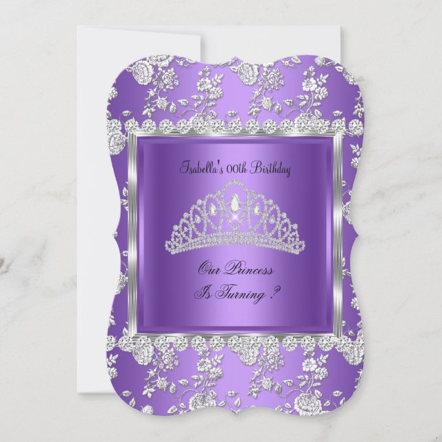 Princess Birthday Party Purple Silver Tiara Invitation (Front)