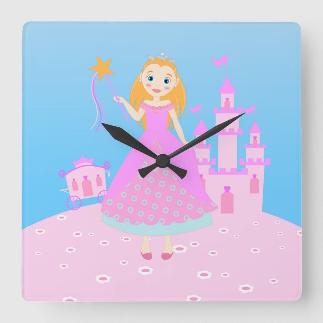 Princess Birthday Party Square Wall Clock (Front)