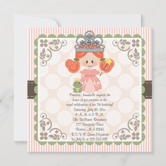 Princess Birthday Photo Invitations Red Head (Front)