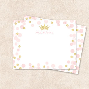 Princess Birthday Pink and Gold Dots Stationery Card