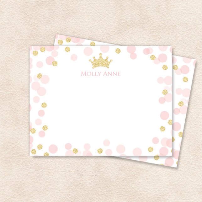Princess Birthday Pink and Gold Dots Stationery Card (Creator Uploaded)