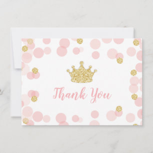 Princess Birthday Pink and Gold Thank You Card