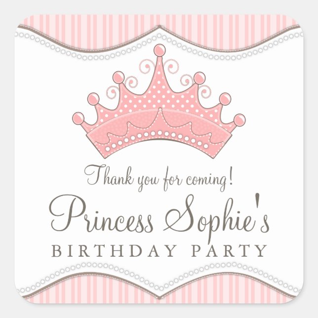 Princess Birthday Pink Crown Favour Sticker (Front)