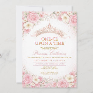Princess Birthday Pink Floral Crown Invitation