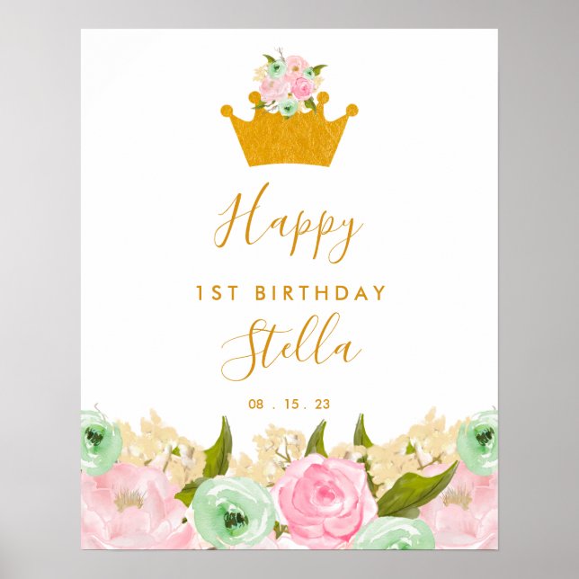 Princess Birthday Sign, Girl Birthday Decorations (Front)