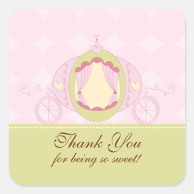 Princess Birthday Square Sticker Thank You (Front)