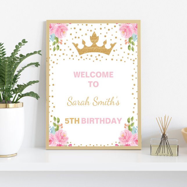 Princess Birthday Welcome Sign (Princess Welcome Sign, Princess Birthday Welcome Poster)