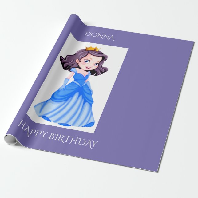 Princess birthday wrapping paper. Custom name. Paper (Unrolled)