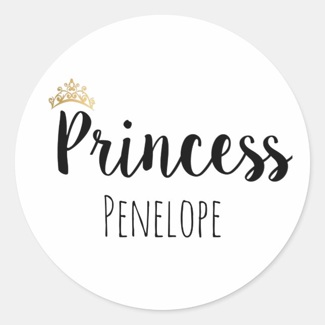Princess Black Script Font Crown Classic Round Sticker (Front)