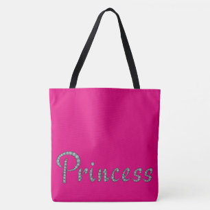 Princess bling and custom background colour tote bag