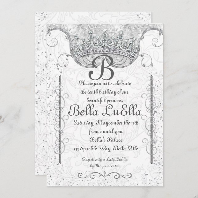 Princess Bling Diamond Party Invitations (Front/Back)