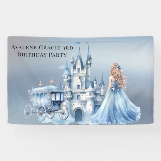 Princess Blue Carriage Turning 3 Birthday Party  Banner (Horizontal)