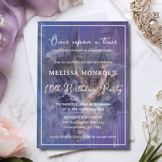 Princess Blue Castle Birthday Invitation