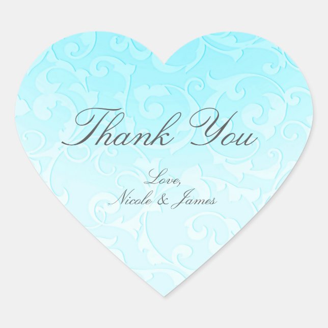Princess Blue Elegant Storybook Swirl Wedding Heart Sticker (Front)