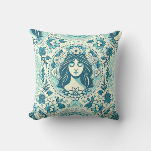 Princess Blue Green with Flowers Cushion