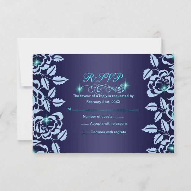 Princess Blue Rose Sweet16 RSVP Card (Front)