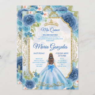 Princess Blue Roses Mexican 15 Anos Invitation