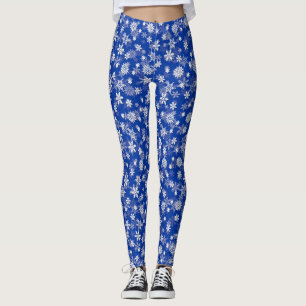 Princess Blue & White Christmas Holiday Snowflakes Leggings