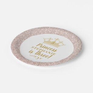 Princess Blush Pink Glitter Royal Crown Birthday Paper Plate