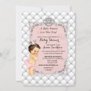 Princess Blush Pink Pearls Diamonds Baby Girl Invitation