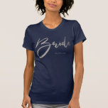 Princess Bride Chic Faux Silver Glitter & Navy T-Shirt<br><div class="desc">Celebrate your engagement with this chic bride typography t shirt. Add your name or delete it. Here's an idea: wear it as a wedding announcement at your engagement (or surprise engagement) party. Available in white, black, pink, and glitter faux gold, silver, and pink. Here's another idea for the person proposing....</div>