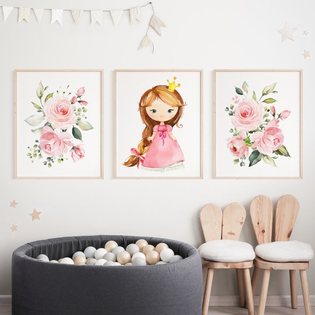 Princess, Brown Hair, Pink Flowers, Girl Nursery (Creator Uploaded)
