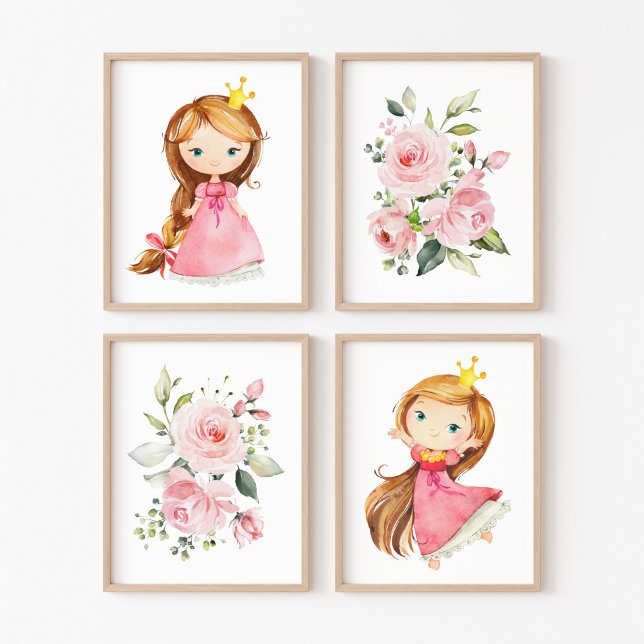 Princess, Brown Hair, Pink Flowers, Girl Nursery (Creator Uploaded)