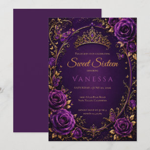 Princess butterflies purple sweet 16 invitation