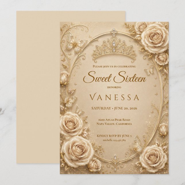 Princess butterflies sweet 16 Invitation (Front/Back)