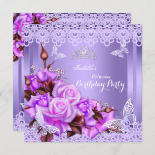Princess Butterfly Purple Pink Rose Birthday Party Invitation