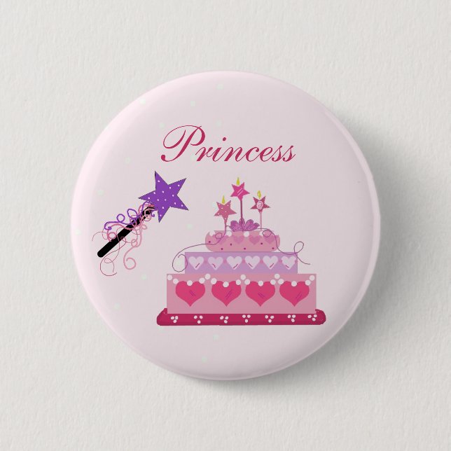 Princess Cake and Wand 6 Cm Round Badge (Front)