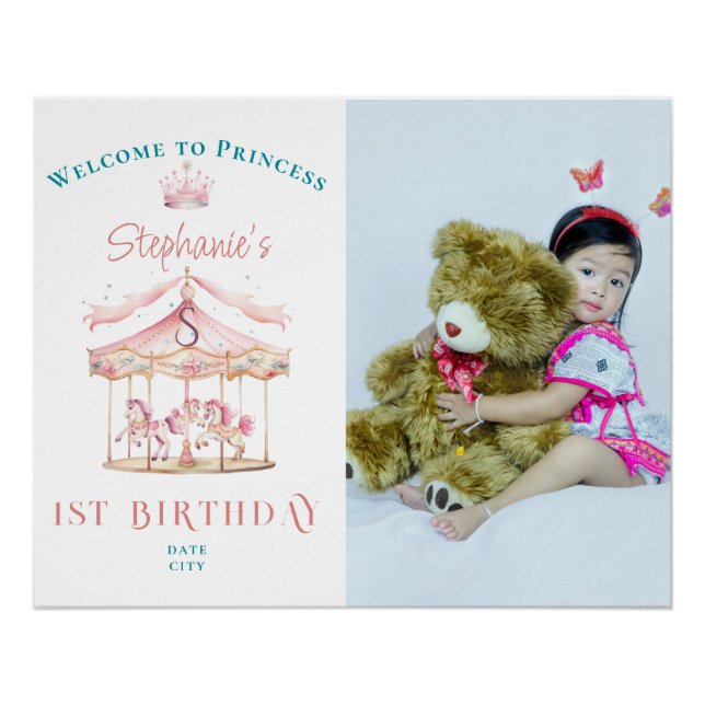 Princess Carousel Magical 1st Birthday Welcome Poster (Front)