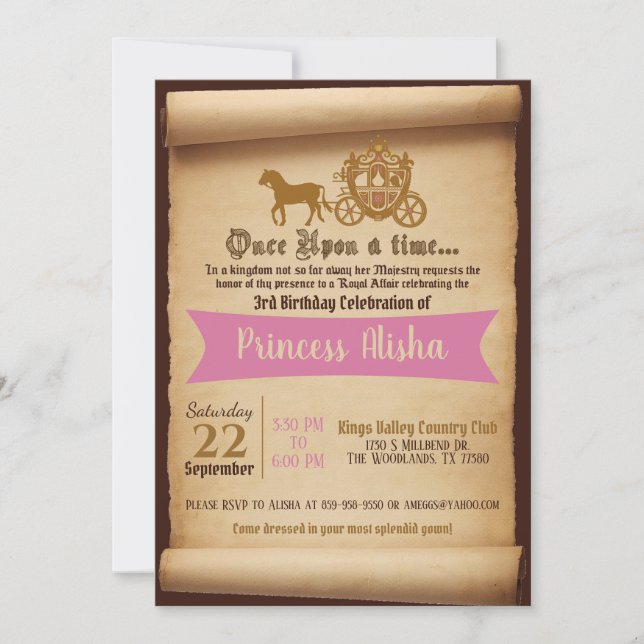Princess Carriage Birthday Invitation (Front)