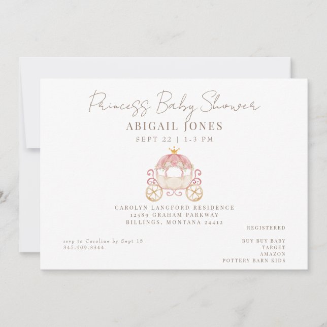 Princess Carriage Blush Baby Shower Invitation (Front)