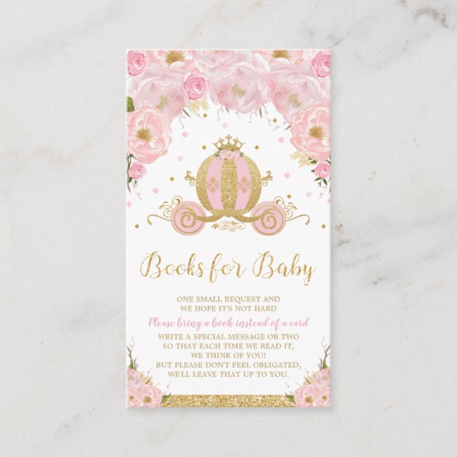 Princess Carriage Floral Baby Shower Bring a Book Enclosure Card (Front)