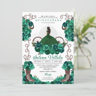 Princess Carriage Green Western Quinceañera Invitation