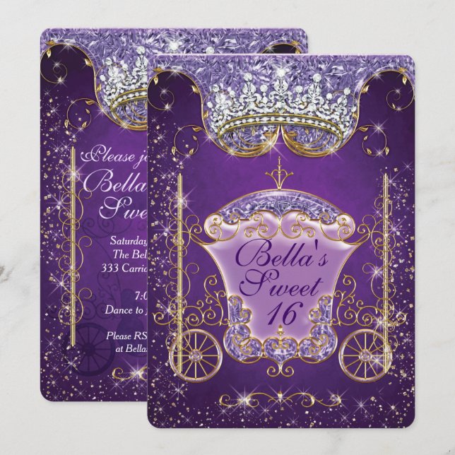Princess Carriage Jewel Party Birthday Invitations (Front/Back)
