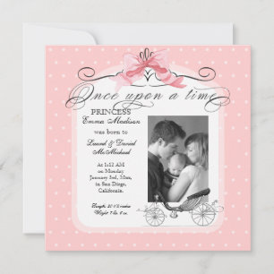 Princess Carriage Pink Ribbon Bow Photo Baby Girl Announcement