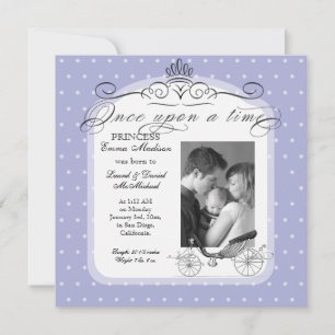 Princess Carriage Polka Dot Swirl Photo Baby Girl Announcement