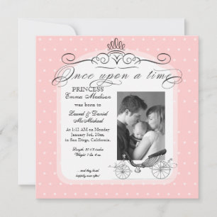Princess Carriage Polka Dot Swirl Photo Baby Girl Announcement