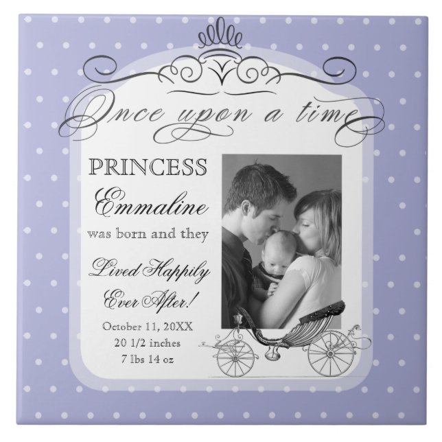 Princess Carriage Polka Dot Swirl Photo Baby Girl Ceramic Tile (Front)
