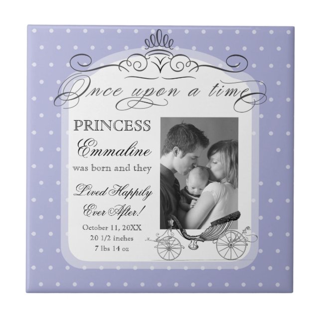 Princess Carriage Polka Dot Swirl Photo Baby Girl Ceramic Tile (Front)