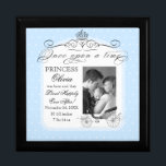 Princess Carriage Polka Dot Swirl Photo Baby Girl Gift Box<br><div class="desc">COLOR PALETTE: Soft sky blue, black and white. ANY custom colour you would like can be done. Just email us through the link below the design window and we're happy to help. DESIGN COLLECTION: Personalised Baby Gift that will be treasured forever, perfect for the new parents, mother, father, Grandmother, Grandfather,...</div>