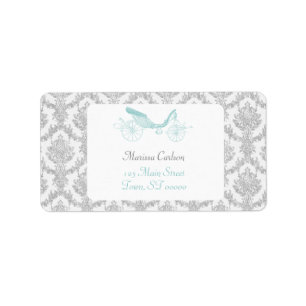 Princess Carriage Storybook Grey Damask Fairytale Label